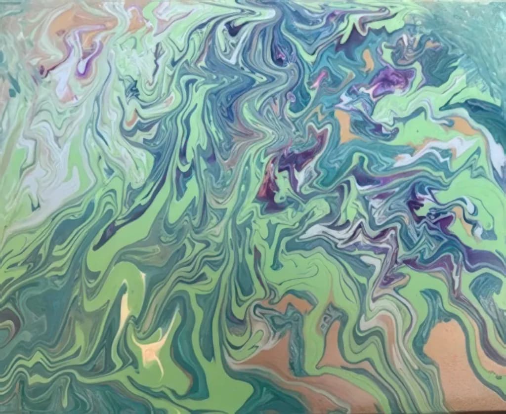 Whispers of Nature: A Fluid Dance of Greens and Purples in Abstract Harmony