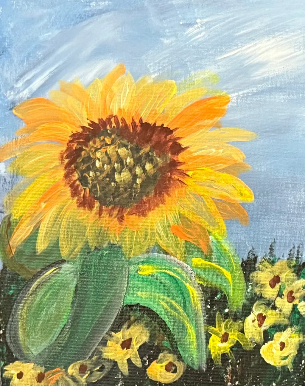 Sunlit Serenity: A Vibrant Sunflower Blooms Amidst a Field of Joyful Blossoms