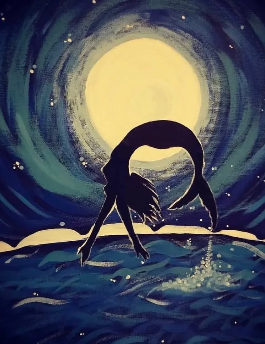 Moonlit Dive: A Dance of Shadows and Waves