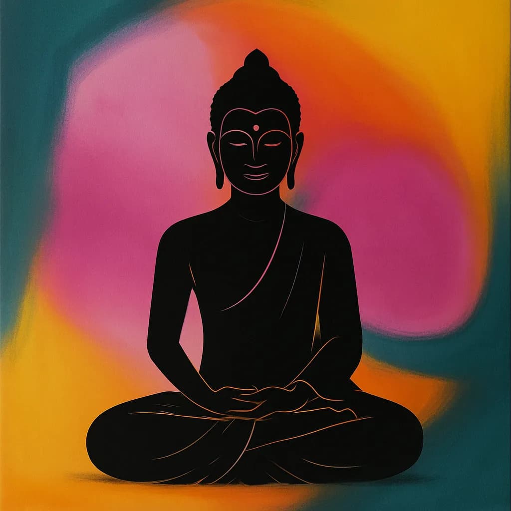 Serenity in Silhouette: A Meditative Buddha Embraced by Vibrant Hues