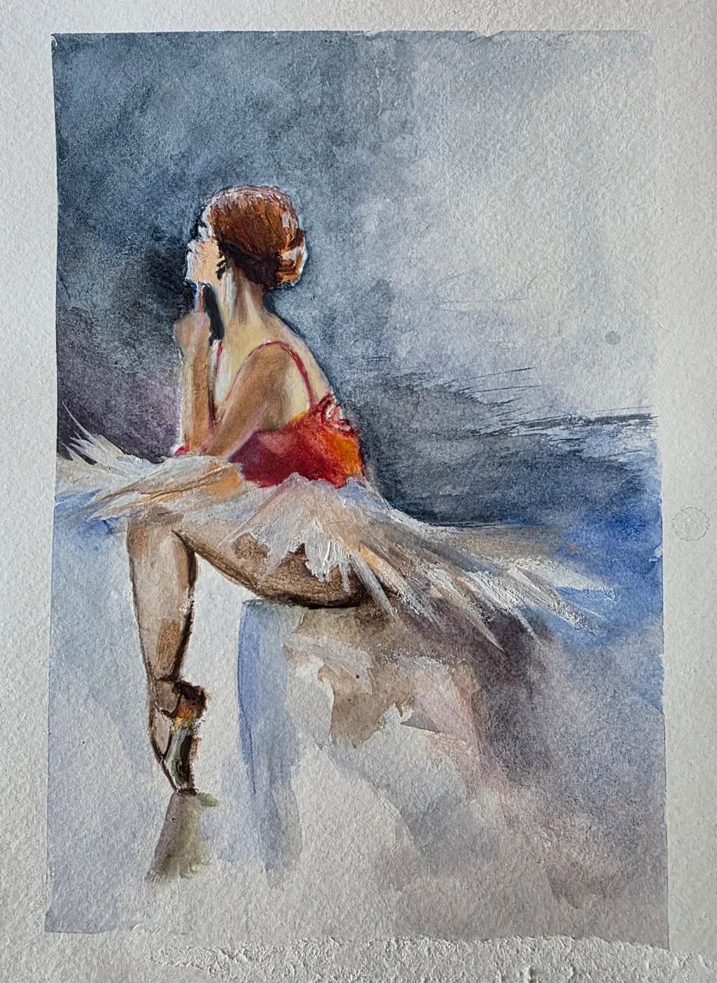 Whispers of Grace: A Dancer's Solitude in Watercolor Elegance