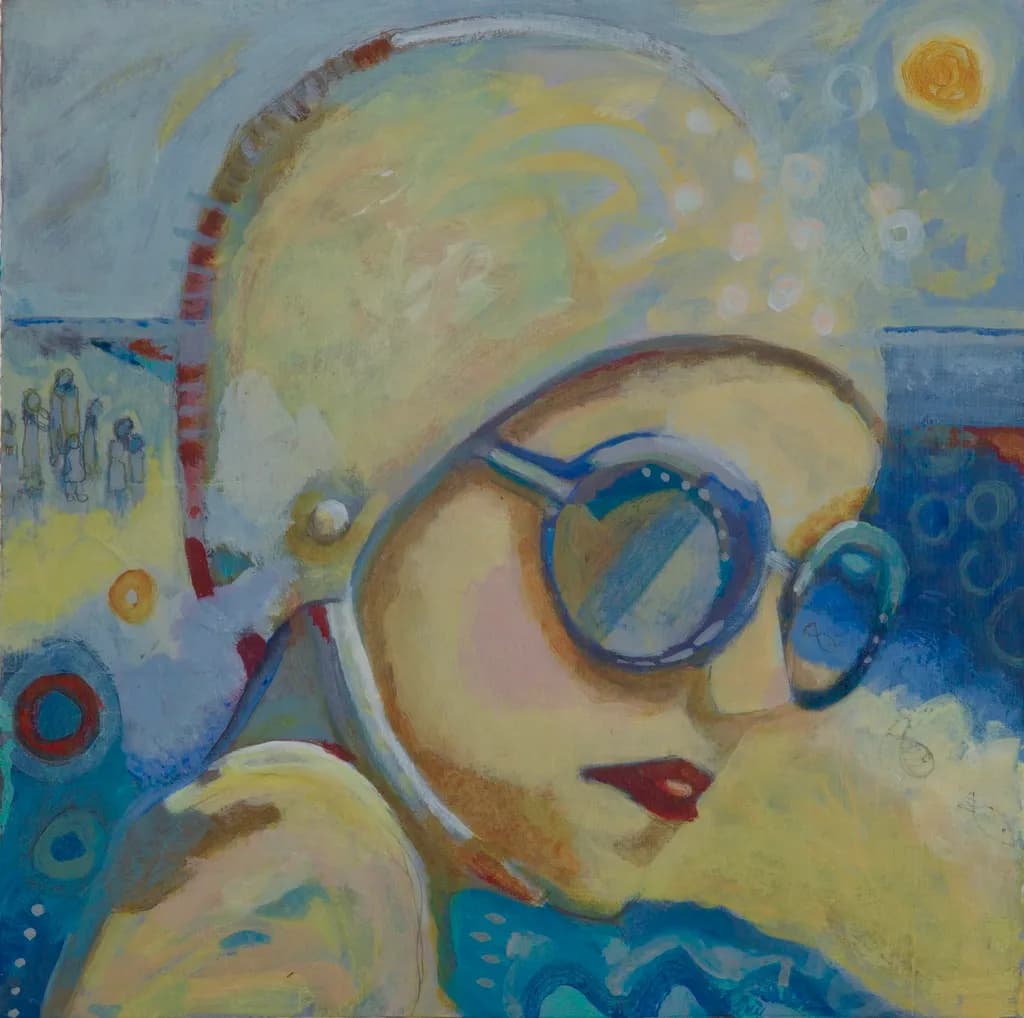 Nostalgic Swimmer: Embracing Coastal Memories in Vibrant Blues and Yellows
