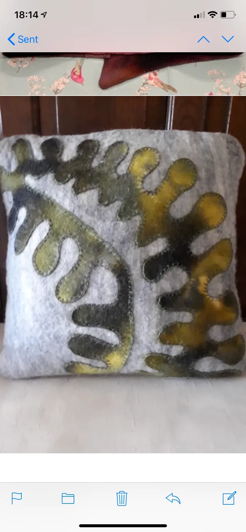 Whimsical Ferns: Handcrafted Felt Pillow with Nature-Inspired Design