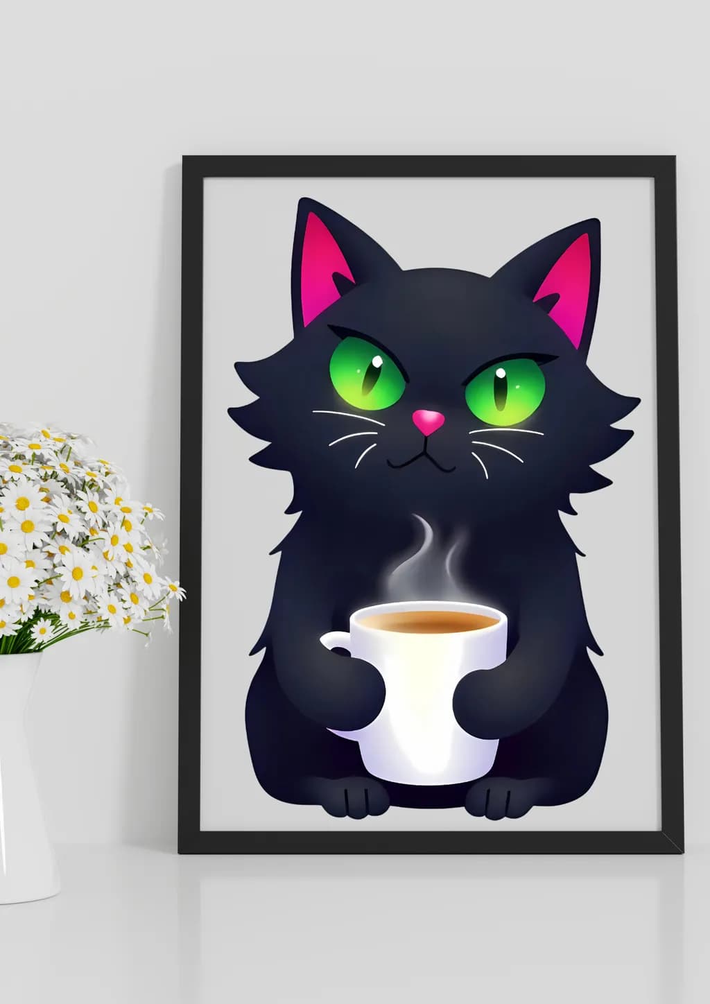 Whimsical Black Cat with Coffee: A Cozy Companion for Cat Lovers