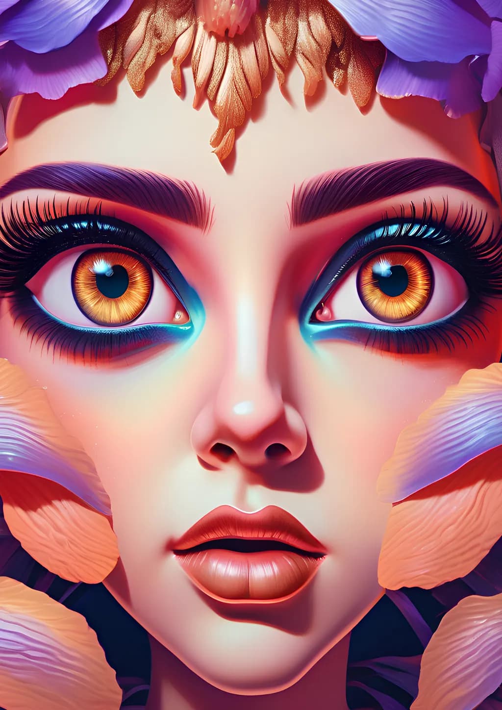 Ethereal Gaze: A Vibrant Portrait of Beauty and Nature's Embrace