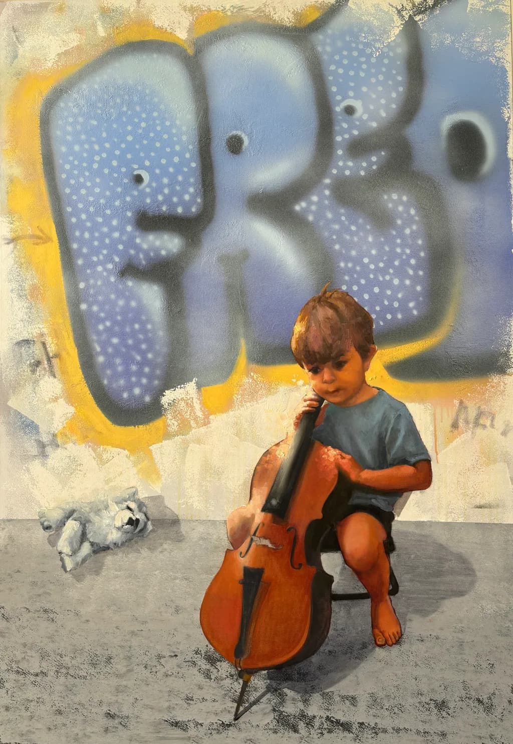 Melodies of Innocence: A Young Virtuoso Amidst Urban Artistry
