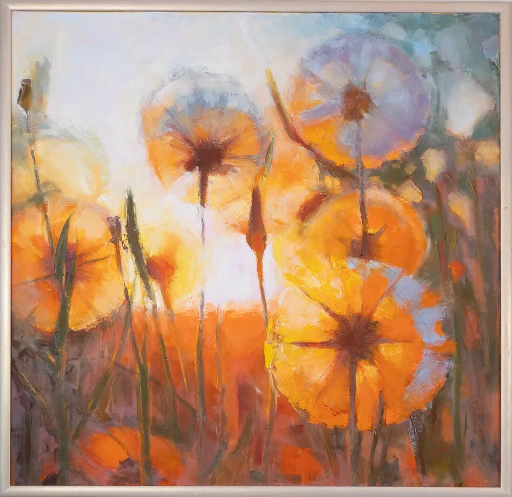 Vibrant Blossoms: A Dance of Orange and Light in Abstract Floral Art