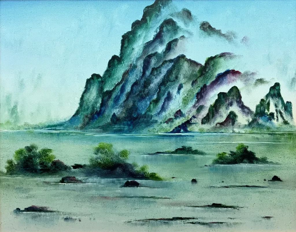 Whispers of Serenity: A Tranquil Mountain Landscape in Soft Hues