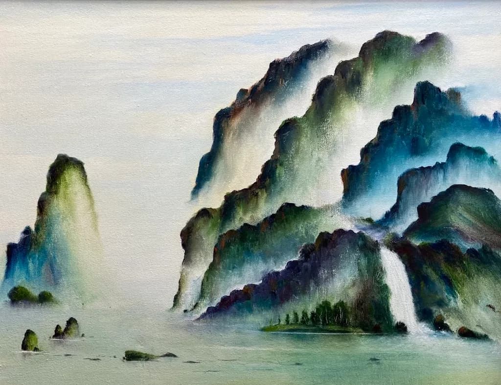 Whispers of Mist: Serene Mountain Reflections in Tranquil Waters