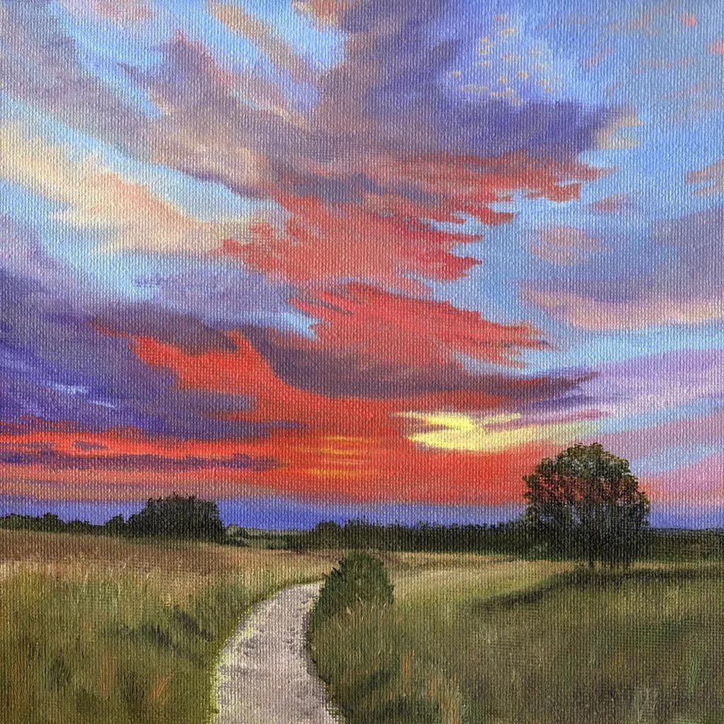 Serenity at Dusk: A Vibrant Pathway Through Sunset Skies
