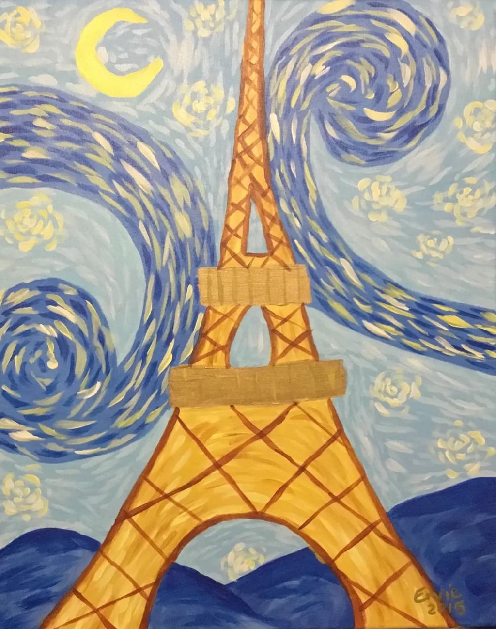 Whirling Wonders: The Eiffel Tower Dances Under a Starry Night