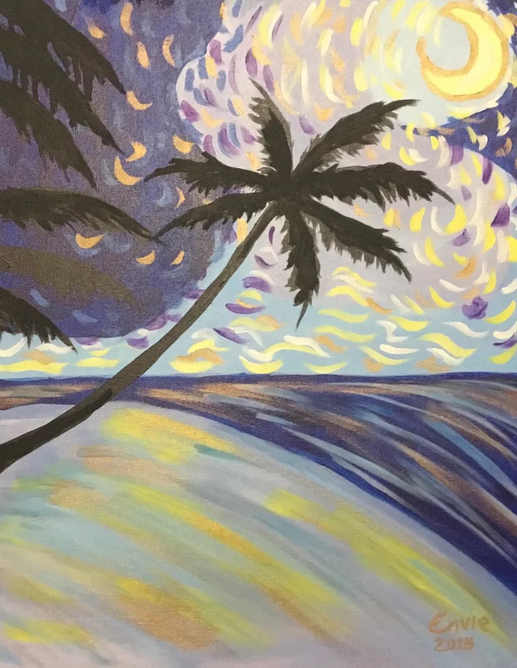 Whispers of the Moonlit Shore: A Tropical Escape in Colorful Harmony