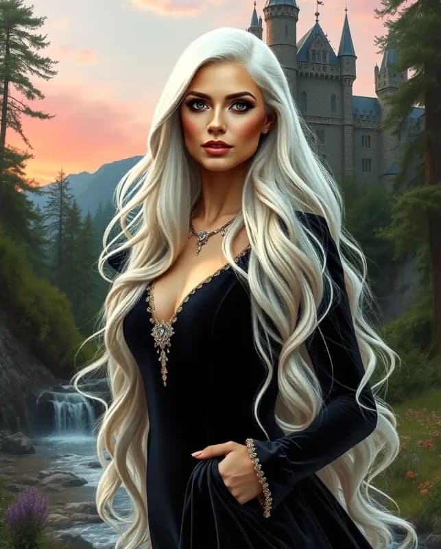 Enchanted Elegance: A Mystical Portrait of Timeless Beauty in a Fairytale Landscape