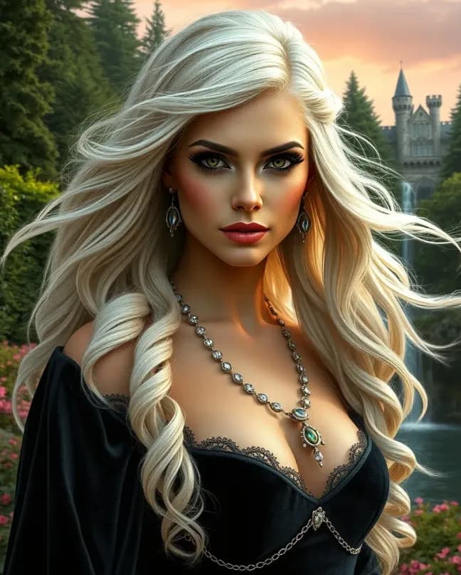 Enchanted Elegance: A Portrait of Timeless Beauty in a Mystical Landscape