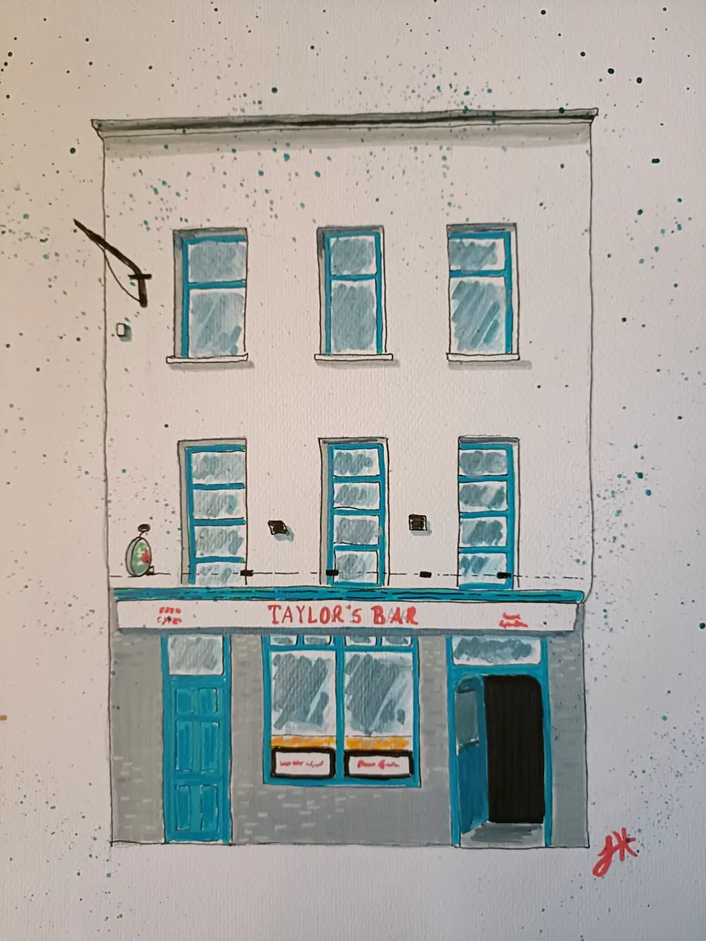 Charming Facade of Taylor's Bar: A Whimsical Watercolor Illustration