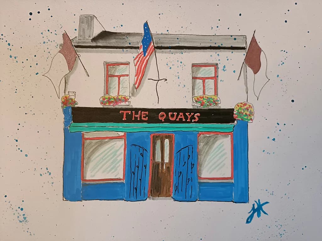 Charming Quayside Retreat: A Vibrant Watercolor of The Quays Pub