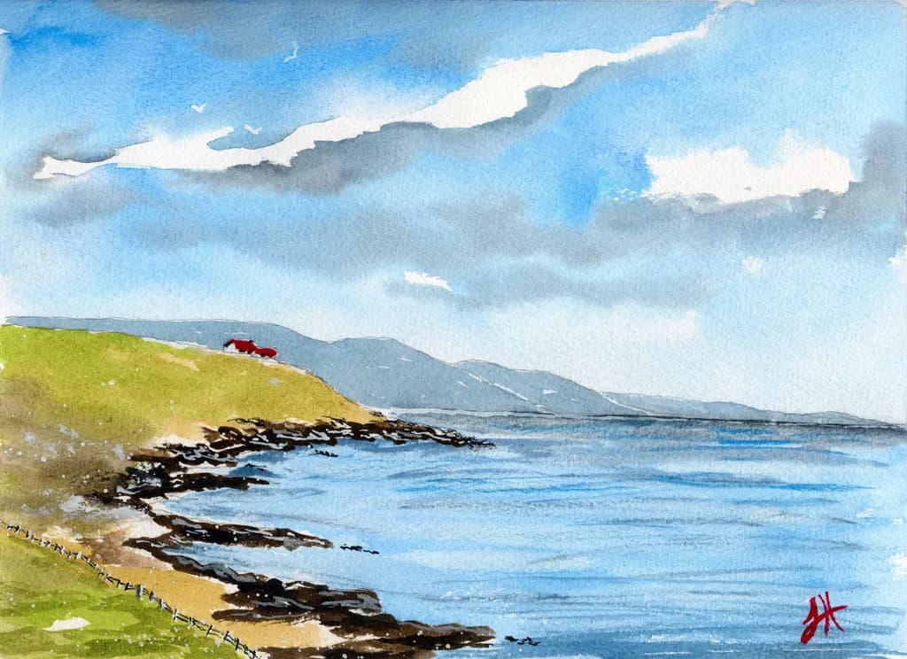 Serenity by the Coastline: A Watercolor Journey Through Nature's Beauty