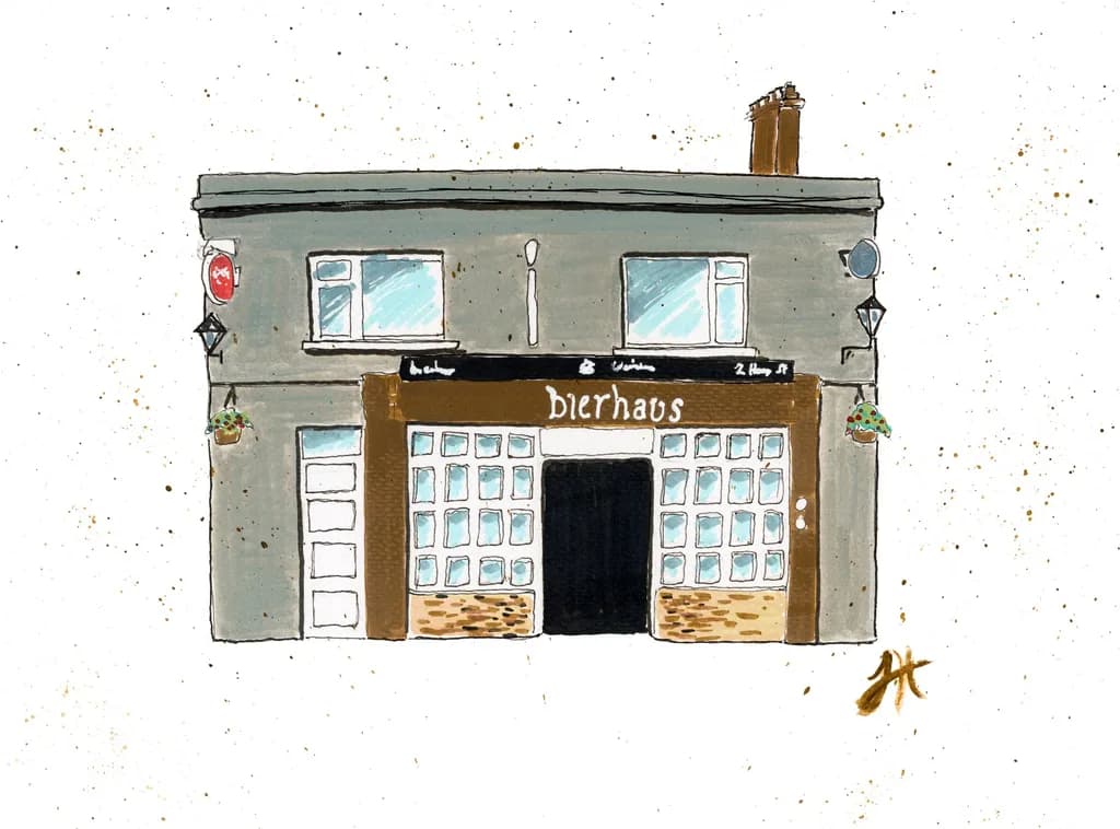 Urban Charm: The Inviting Exterior of Bierhaus Bar Illustration