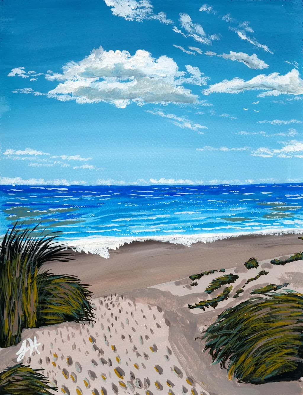 Serenity by the Shore: A Tranquil Beachscape Under a Blue Sky