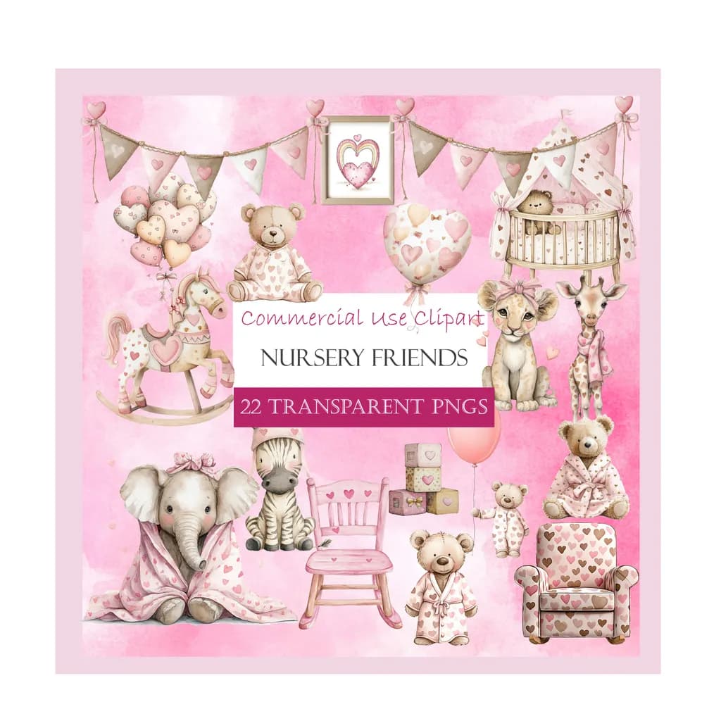 Whimsical Nursery Friends: Adorable Animal Clipart Collection for Baby Decor and Crafts