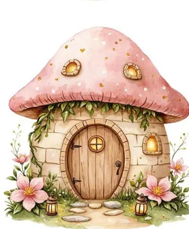 Whimsical Mushroom Cottage: A Charming Fairy Tale Retreat with Blossoms and Lanterns