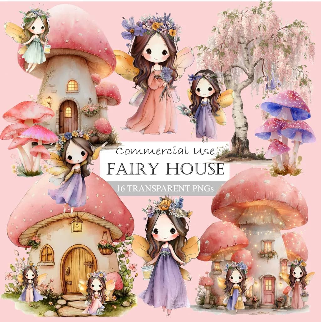 Whimsical Fairy House: Enchanted Illustrations of Flowers, Mushrooms, and Fairies