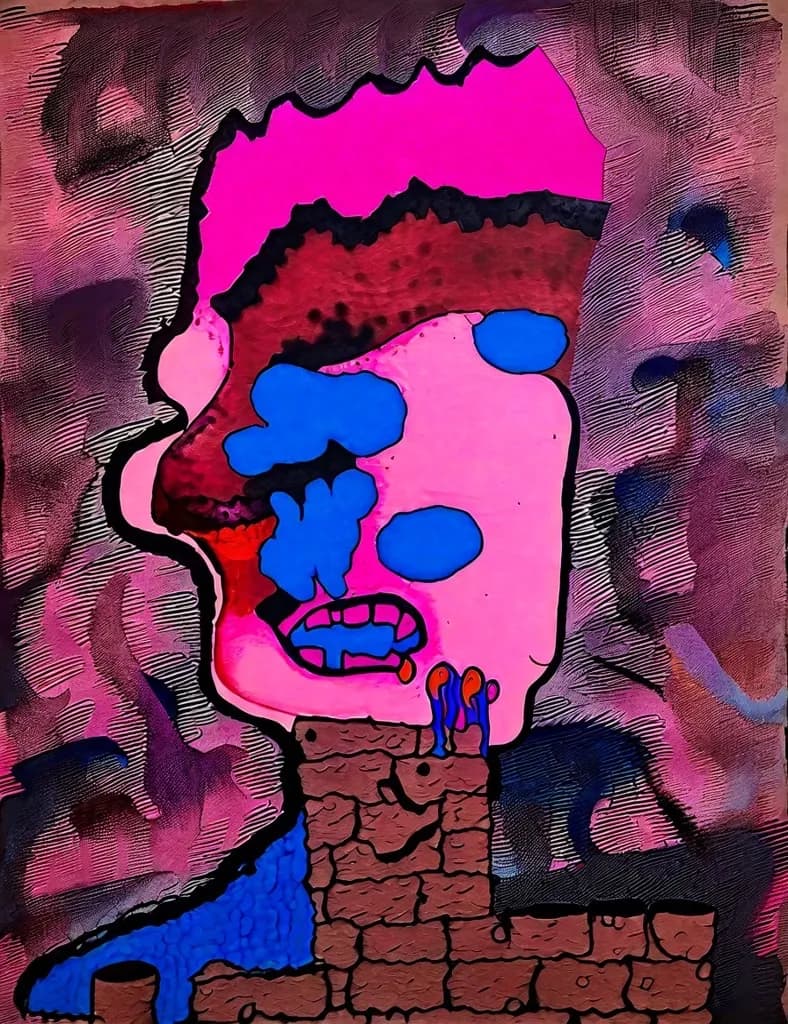 Vibrant Surrealism: Distorted Expressions in Colorful Abstraction