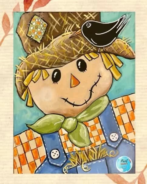 Whimsical Harvest Guardian: A Cheerful Scarecrow with a Feathered Friend