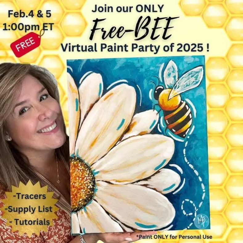 Buzzing Blooms: A Vibrant Celebration of Nature's Harmony in a Virtual Paint Party Experience