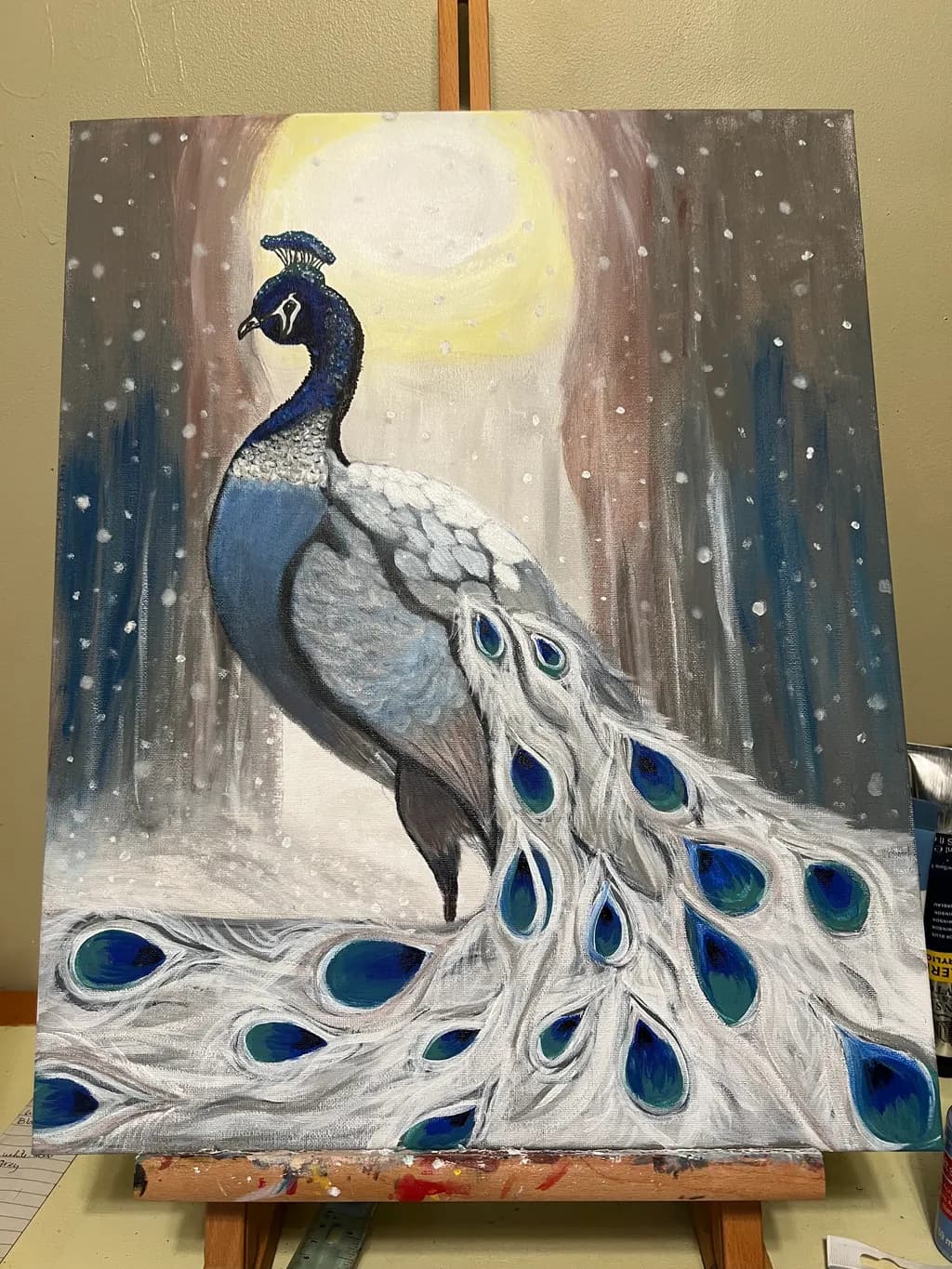 Majestic Serenity: A Peacock's Grace in Winter's Embrace