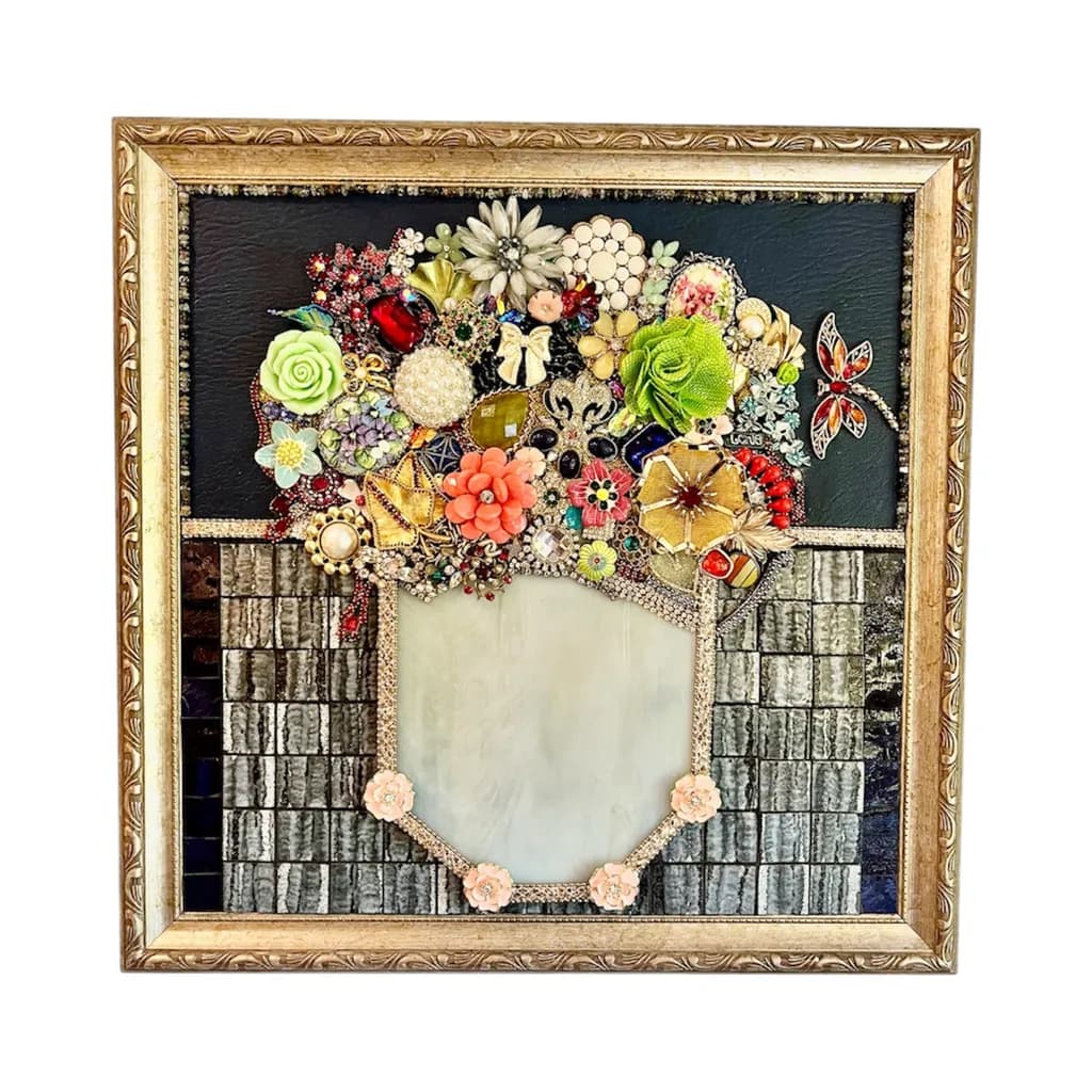Whimsical Floral Mosaic: A Vibrant Fusion of Color and Texture in Mixed Media Art