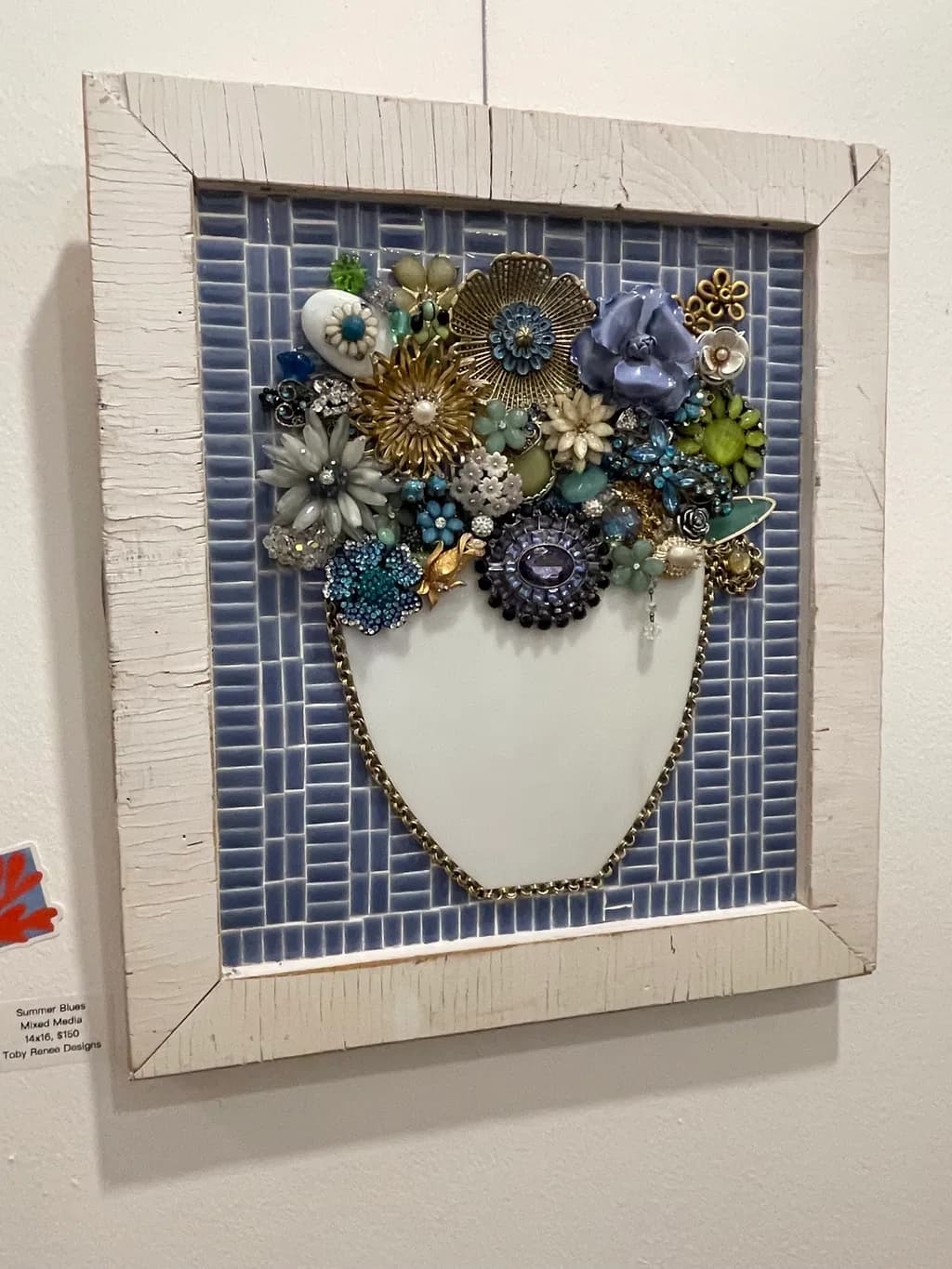 Whimsical Blooms: A Mixed Media Floral Mosaic in Serene Blues