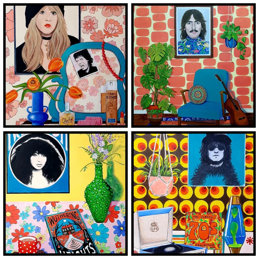 Vibrant Echoes of the 70s: A Colorful Homage to Iconic Music Legends and Retro Aesthetics