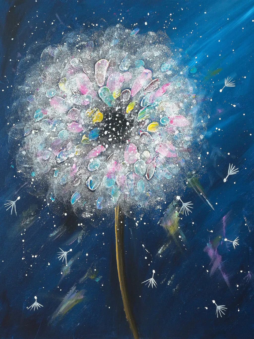 Whimsical Cosmic Dandelion: A Colorful Journey Through Abstract Floral Dreams