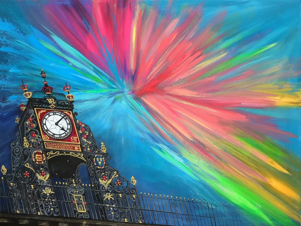 Vibrant Time: A Colorful Celebration of Clockwork and Sky