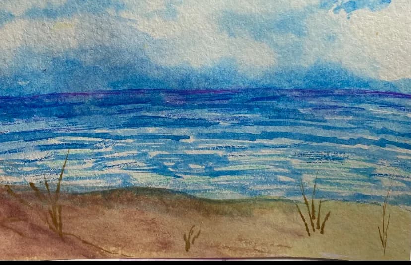 Whispers of the Ocean: A Serene Watercolor Landscape of Sky and Sea