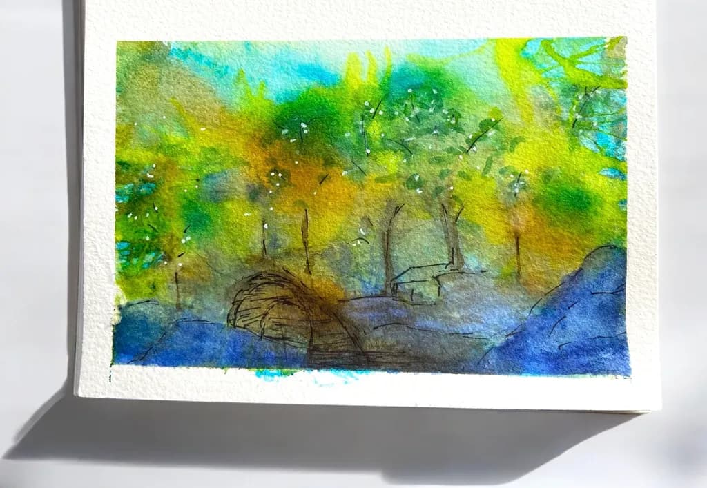 Whispers of Nature: A Serene Watercolor Landscape in Vibrant Hues