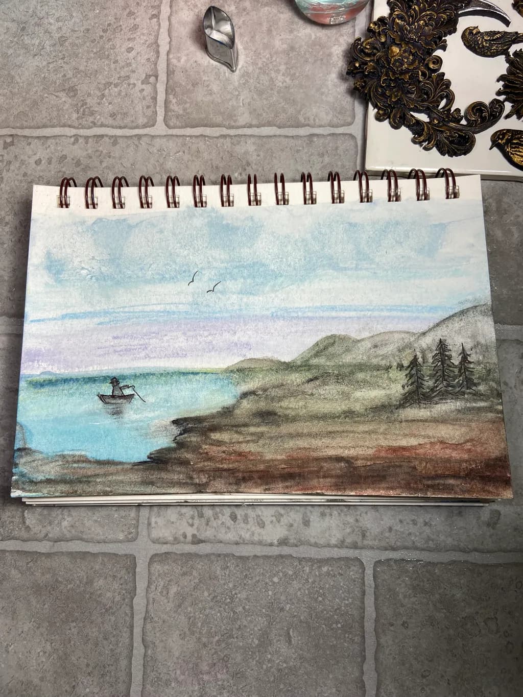 Whispers of Serenity: A Tranquil Waterscape with Fisherman at Dusk