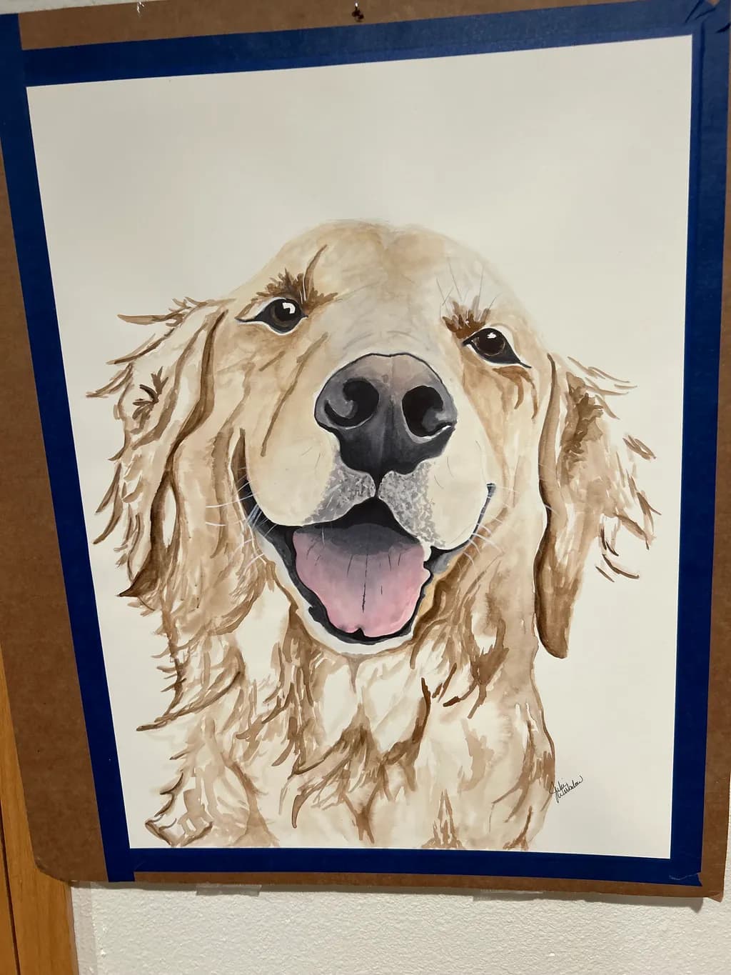 Golden Joy: A Watercolor Portrait of a Smiling Dog