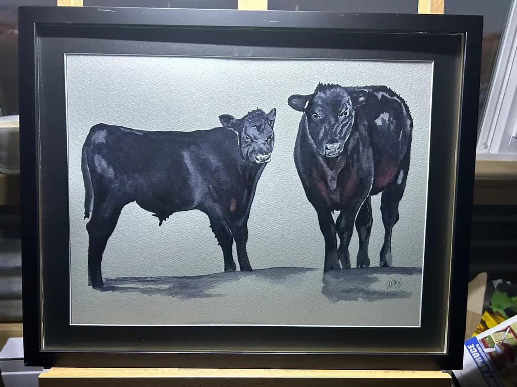 Whispers of the Past: A Portrait of Two Black Calves in Watercolor Elegance