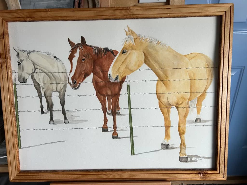 Whispers of the Past: A Watercolor Portrait of Horses Behind the Barrier