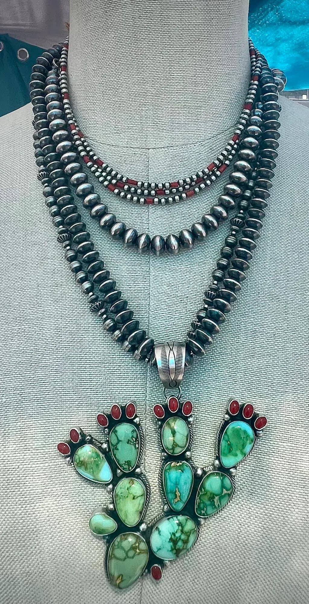 Turquoise Dreams: Handcrafted Southwestern Necklace with Artisan Silver and Beads