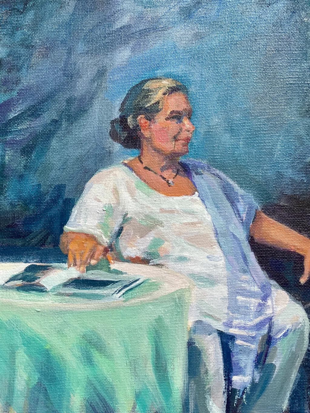 Serenity in Blue: A Portrait of Reflection and Grace