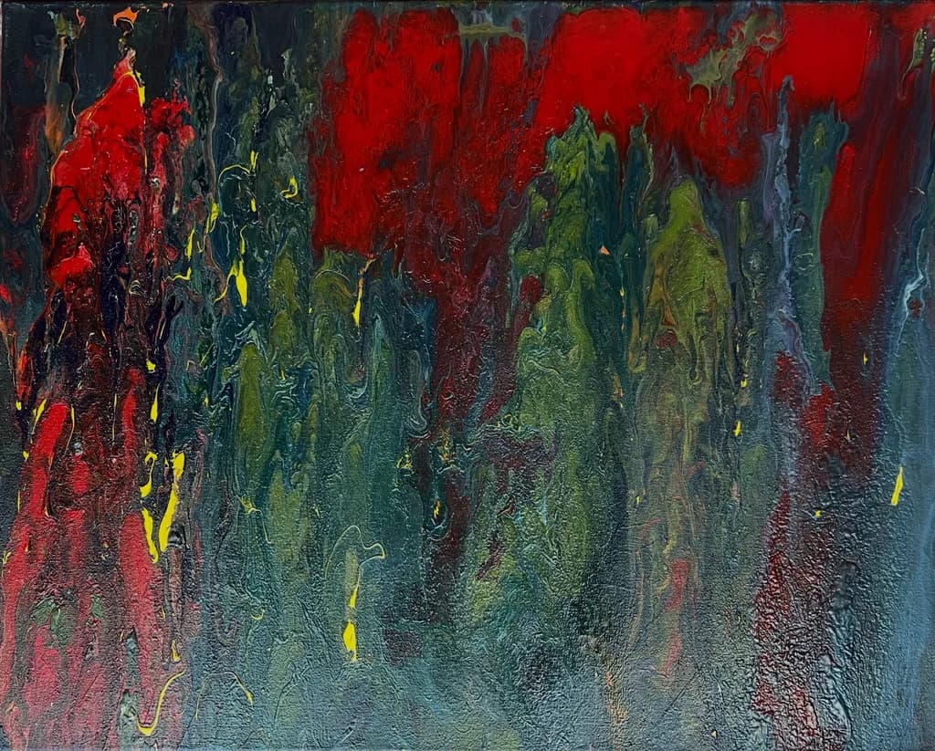 Vibrant Whispers: A Dance of Red and Green in Abstract Expressionism