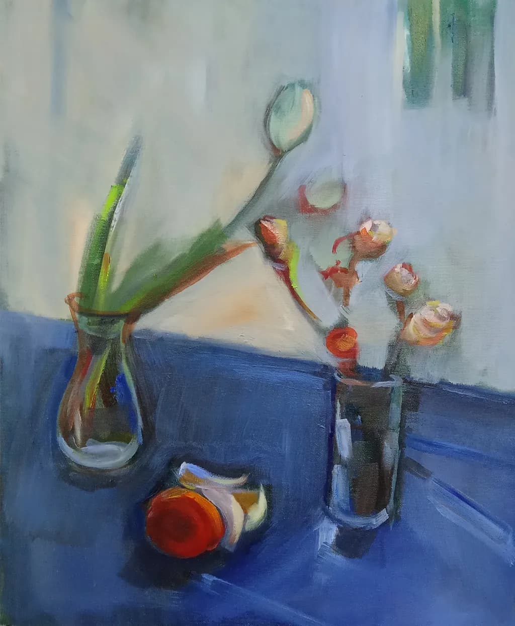 Whispers of Color: A Still-Life Symphony of Flowers and Glass