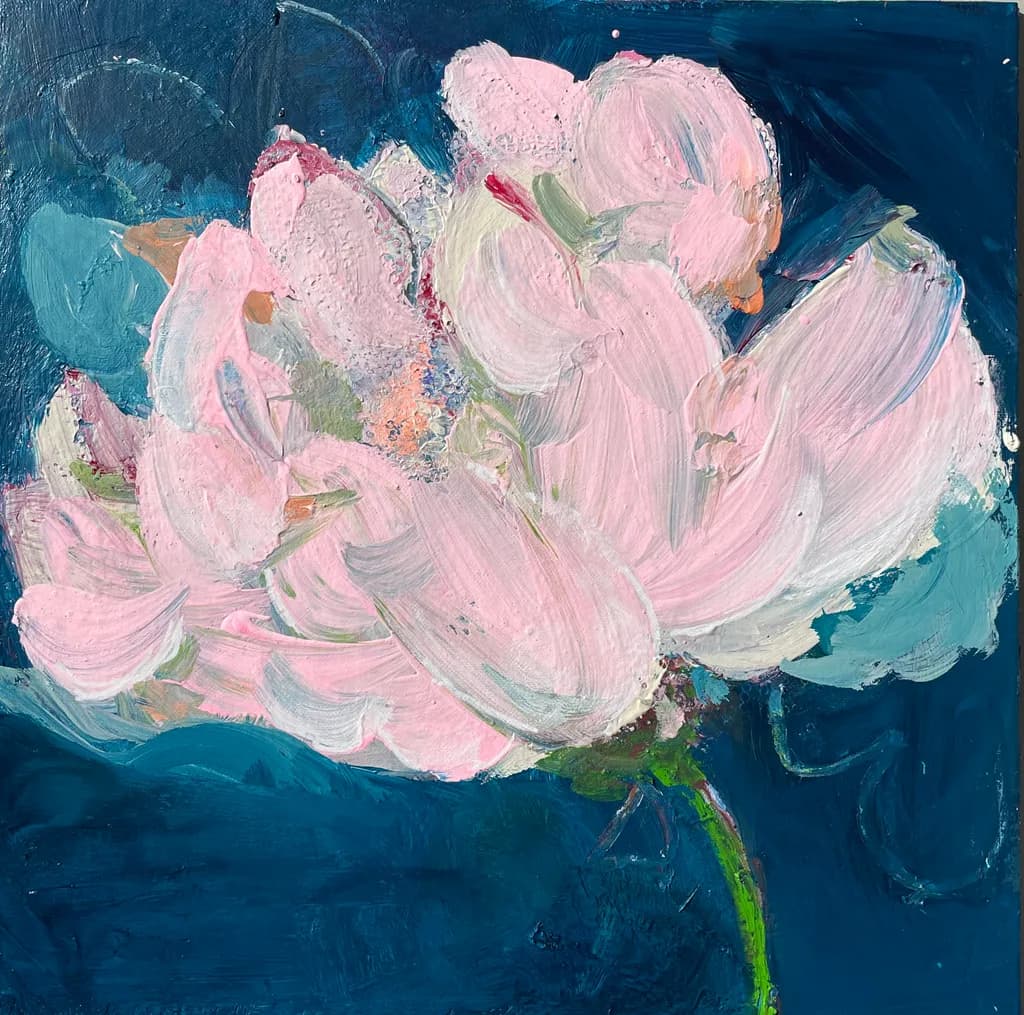 Whispers of Pink: An Abstract Floral Dance Against Deep Blue Background