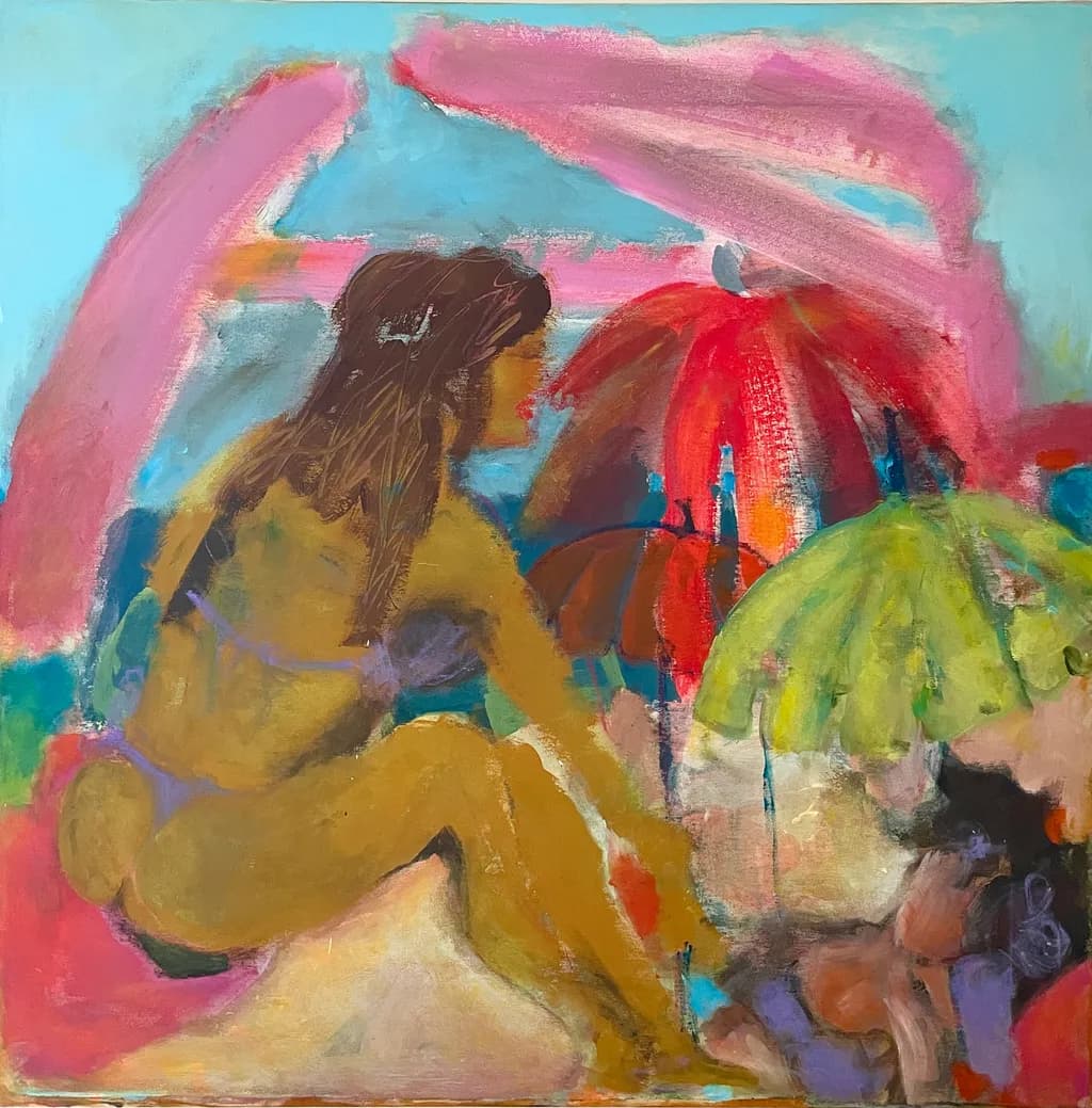Sun-Kissed Serenity: A Vibrant Day at the Beach with Colorful Umbrellas and Relaxed Bliss