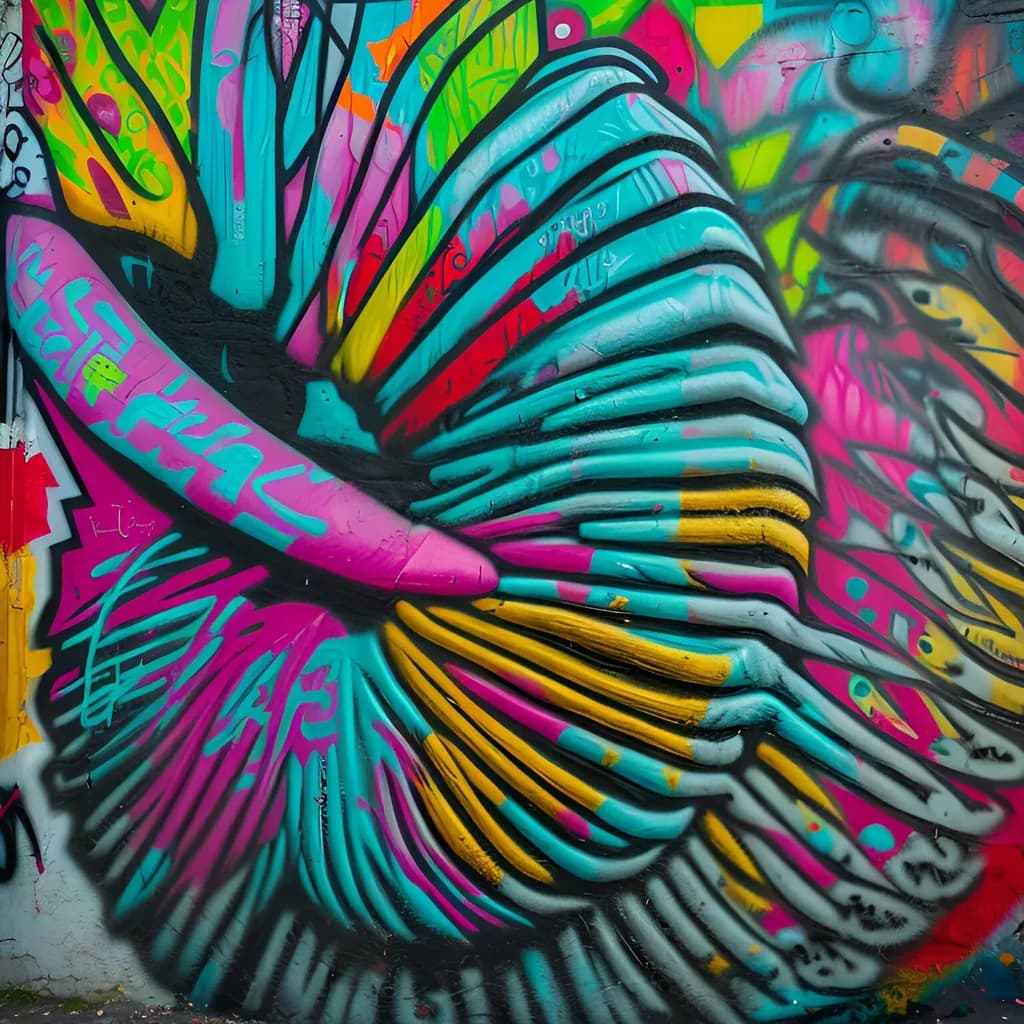Vibrant Urban Whirl: A Colorful Abstract Graffiti Journey Through the Cityscape
