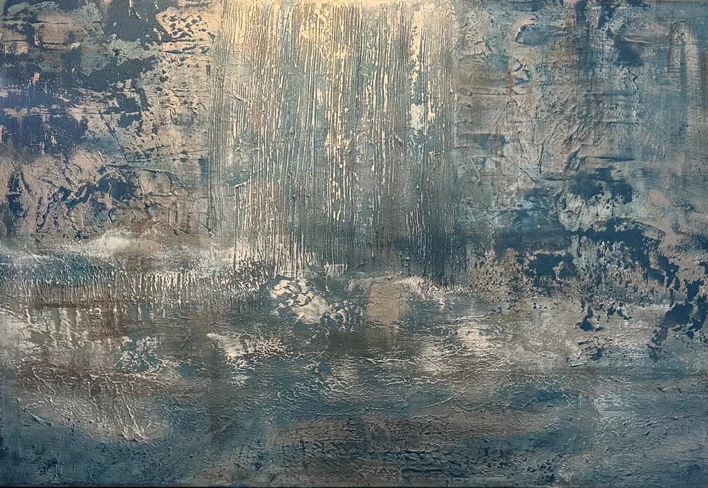 Whispers of the Ocean: A Textured Journey Through Blue Hues and Metallic Dreams