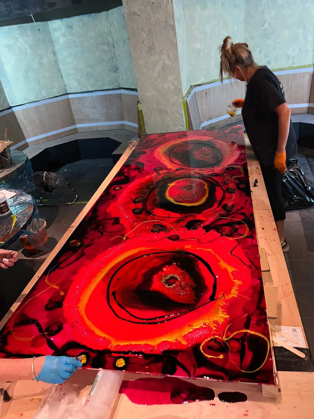Fiery Whirls: A Dance of Red and Gold in Abstract Artistry